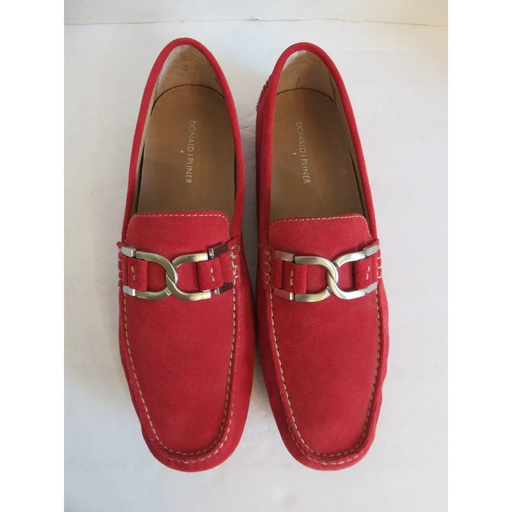 Donald J Pliner Mens Red Suede Leather Bit Loafers Driving Mocs Size 10M